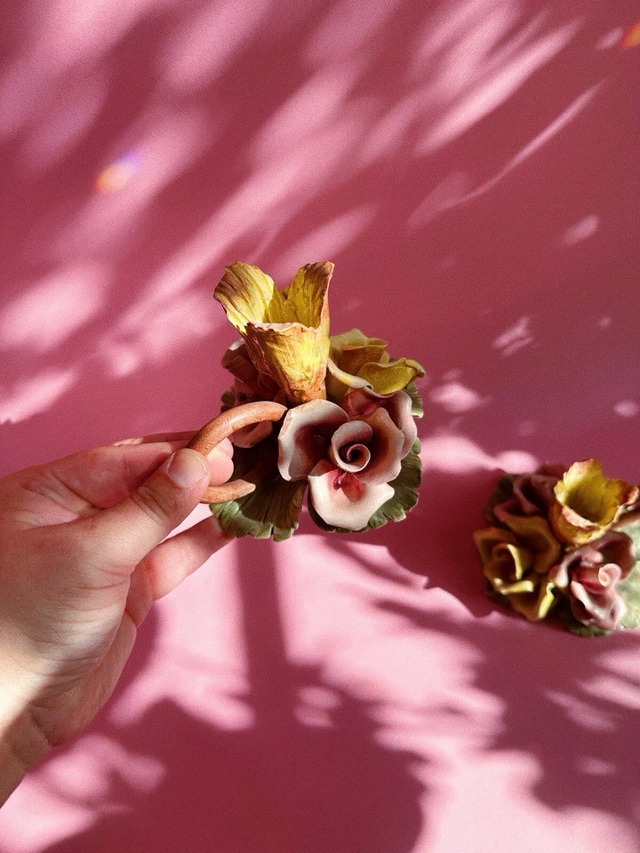 Pair Of Vintage Capodimonte Flower Candle Holder Chamber Candlesticks Italy Made - Image 4 of 4