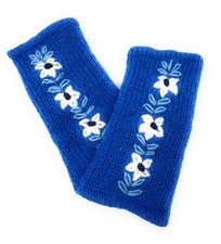 Hand Knit Fingerless Wool Gloves w/ Floral Embroidery Fleece Lined Made in Nepal