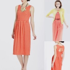 Postmark Anthropologie Coral Retro Ribbon Sundress Wm Sm Pockets Keyhole Back