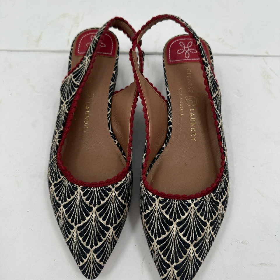 Chinese Lavandería Mujer Puntera Punta Eslinga Plana Patrón Abanico Borde Rojo Talla 7.5 Foto 3 de 4