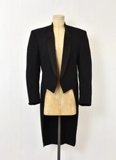 Vintage 1980s Pierre Cardin Black Wool Satin Collar Tails Tuxedo Suit Jacket