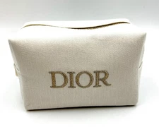 New! Christian Dior  White Canvas Cosmetic  Makeup Zipper Bag  Pouch Clutch