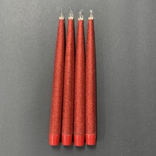 Red Glittered LED Tapered Window Lights Long Candles Battery Christmas Valentine