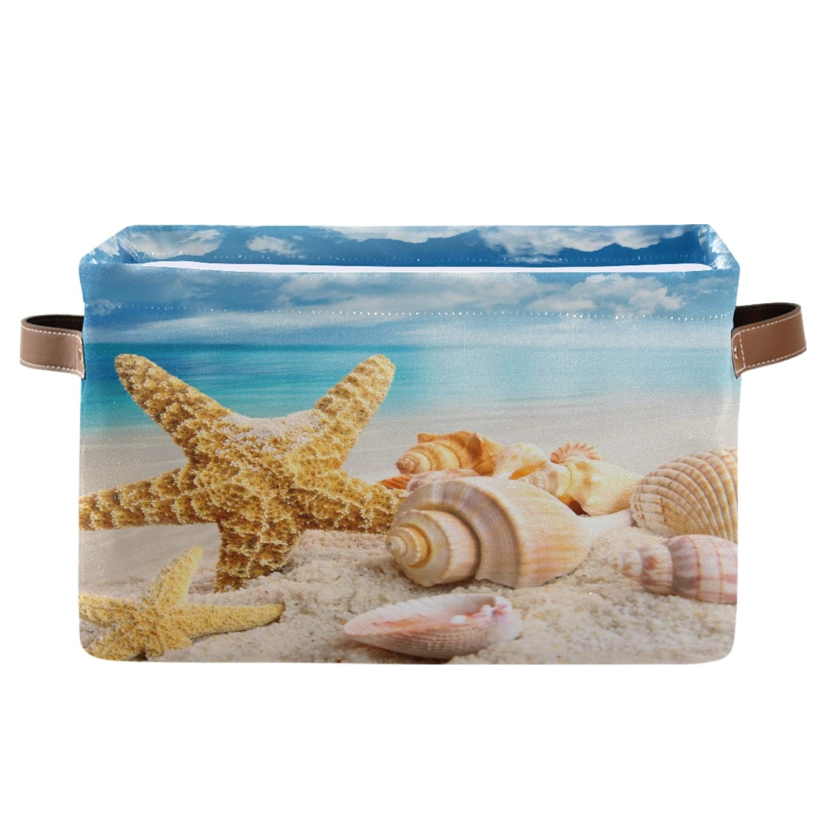 Storage Basket Sea Ocean Beach Starfish Shell Storage Cube Durable Canvas Col...