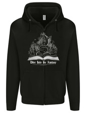 Dive into Fantasy Book Reading Bookworm Dragon Mens Zip Up Hoodie
