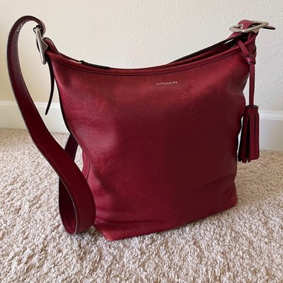 Coach Leather Legacy Tassel Duffle Shoulder Bag 19889 Red Burgundy Adjustable