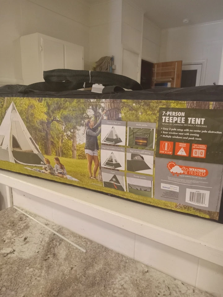 Ozark Trail 7 человек 1-комнатная палатка-типи с вентилируемым задним окном, зеленая - Изображение 4 из 4