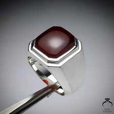 Stunning Red Aqeeq Ring 925 Sterling Silver Handmade Men Jewelry