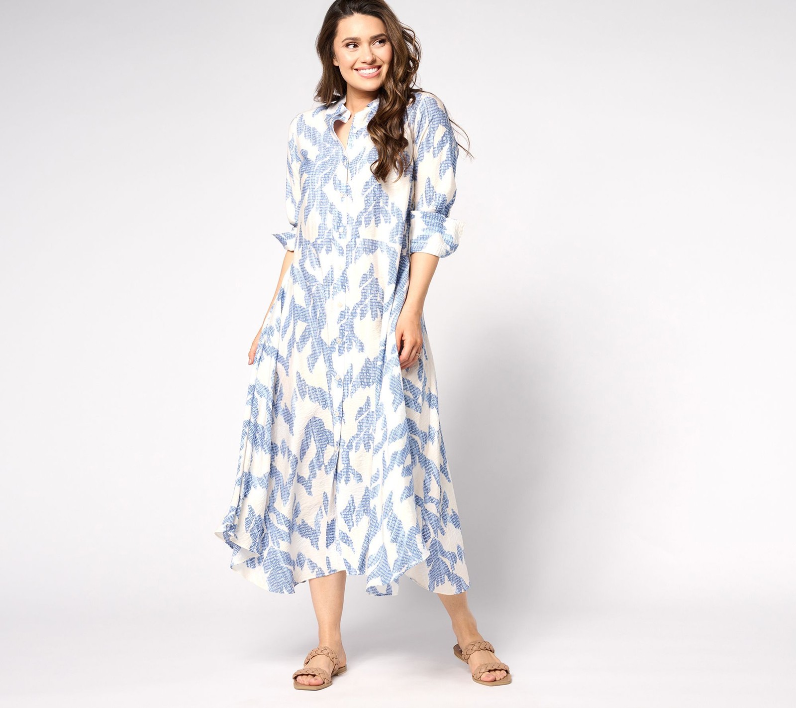 SUNNYLiFE Women's Dress Sz XL Asymmetric Long Sleeve Blue A669975
