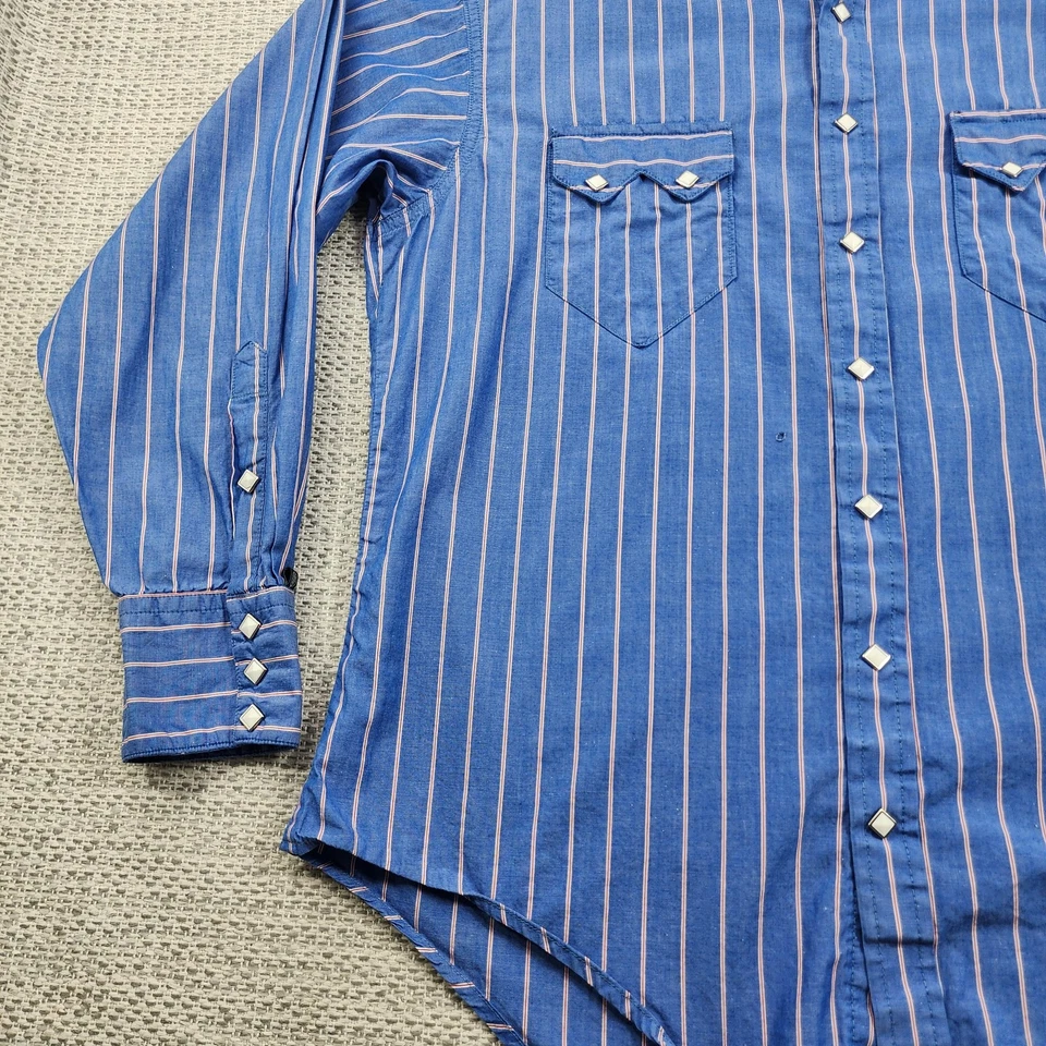 VTG Rockmount Ranch Wear Shirt Mens M Blue Striped Western Pearl Snap Made USA - Image 3 of 4