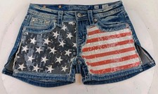 Miss Me Stars and Stripes Denim Shorts Hotty w/Sequins Girls Size 16 JK6178H6 