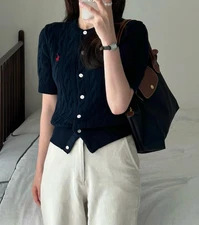  Women's Large /Polo Ralph Lauren  Cotton Cable Knit  Cardigan NAVY