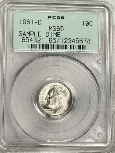 1961-D 10c Roosevelt Silver Dime PCGS MS65 OGH 2PC SAMPLE SLAB RATTLER Coin