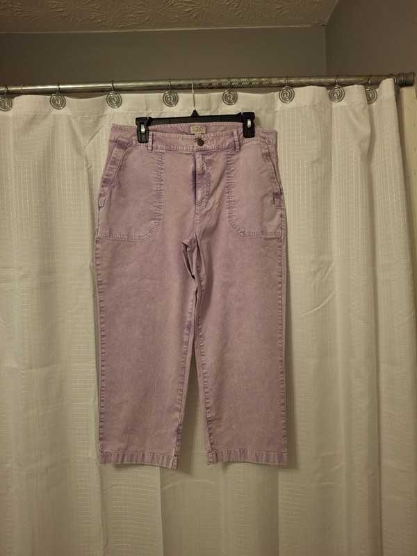LOGO by Lori Goldstein Women's Purple Capri Pants Cotton Spandex, 12P