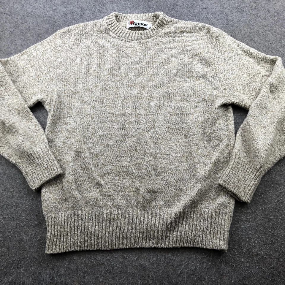 Vintage Rothco Sweater Mens Large Beige Heather Wool Blend Crewneck Ribbed USA - Image 2 of 4