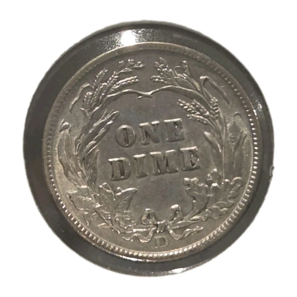 1907 年 D 版理发师美分 • 90% 银 • 丹佛完好 — 第 3/4 张图片