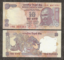 INDIA 10 RUPEES P89c  M  ND 1996 x 1 Pcs UNC GANDHI TIGER RHINO CR SIGN BANKNOTE