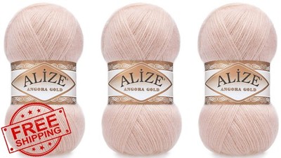 Alize Angora Gold Yarn 3 Skeins Powder 404 Wool Acrylic Knitting