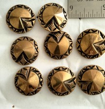 7 boutons vintage art déco cuivre métal doré tige géométrique western 7/8"