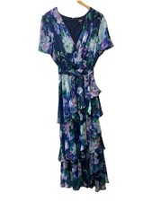 S.L. Fashions Women's Long Dress Flutter Sleeves V-neck Formal Elegant Size 12