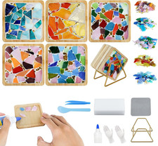 Mosaic Tiles Craft Kit with Wooden Coasters and Glass Crystals for Adults