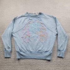 Care Bears Sweatshirt Womens XS Blue Crewneck Rainbow Graphic Pullover Pastel