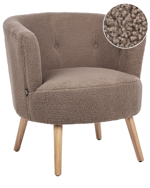 Sessel Mit Armlehnen Clubsessel Polstersessel Bouclé Stoff Braun Odenzen-image
