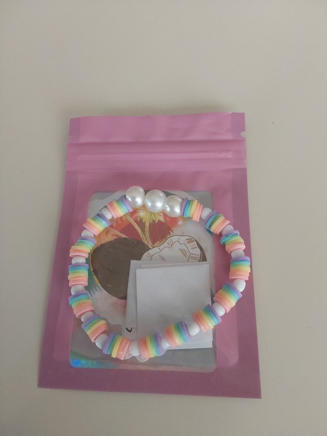 Pastel Rainbow Clay Bead Bracelet With Pearls {Comes With 2 Mystery Stickers!}