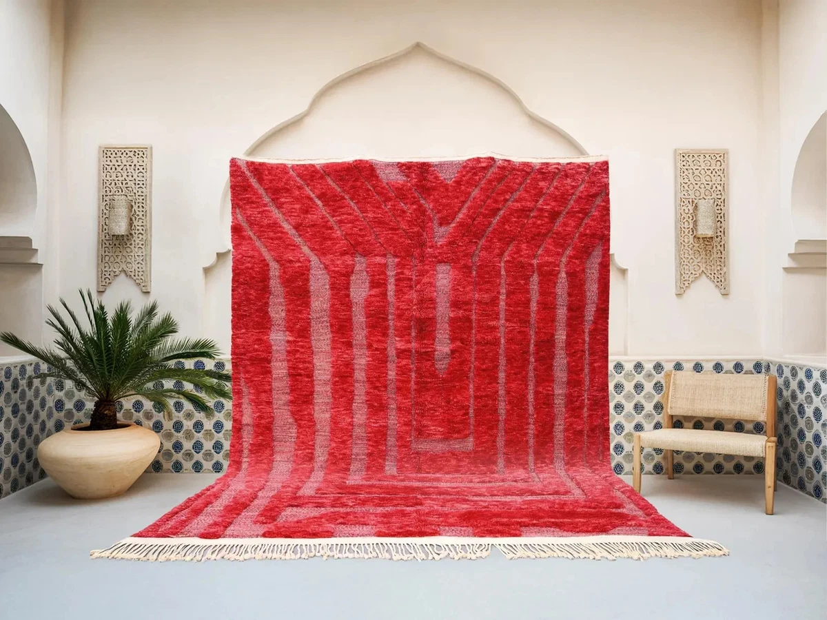 Tapis Marocain Berbère Zemmour Fait Main – Laine Rouge 80x140 Cm