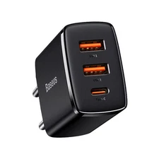 Baseus Compact quick charger, 2xUSB, USB-C, PD, 3A, 30W - Black