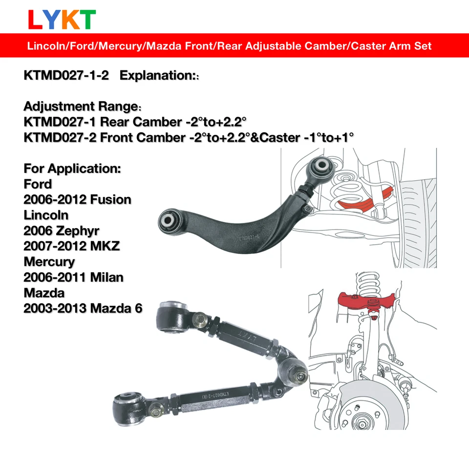 LYKT 4pcs Front&Rear Adjustable Camber Kit For Mazda6 Ford Lincoln Mercury Milan Foto 2 de 4