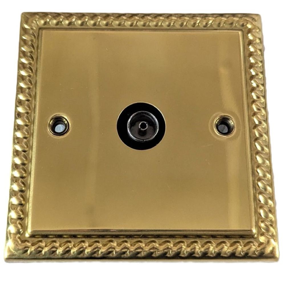 Litecraft Georgian Rope Styled TV Aerial Socket - Polished Brass Clearance