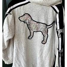 VINTAGE RARE Victoria's Secret PINK Sz L McBling Y2K Sherpa Varsity Dog Sequin
