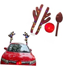4 PCS Christmas Reindeer Antlers Car Kit With LED Lights, Winter Decorations