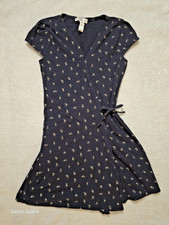 Boho Cottage Ditsy Floral Print Wrap Sundress Navy White Junior Ladies Size M