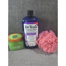 Dr. Teal's Foaming Bath And Tree Hut Shea Sugar Scrub Bath Bundle With Loofah.