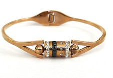 Stainless Steel Rose Gold Tone Bracelet CZ Accents Bangle Design