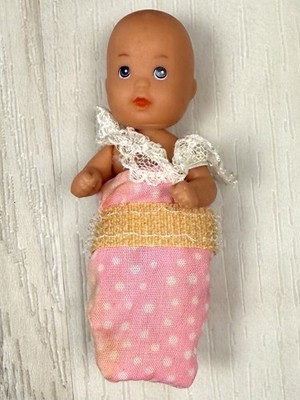 VTG SIMBA Steffi 3'' Newborn Infant Baby Doll w/ Pink Polka Dot Swaddle Outfit