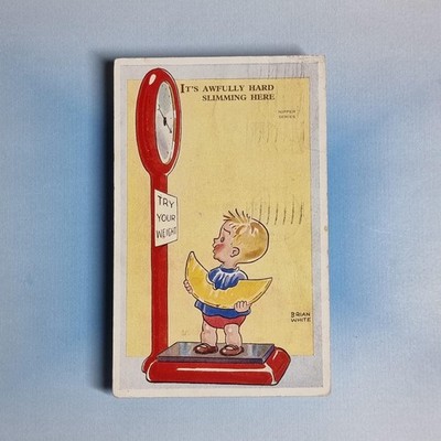 Comic Postkarte 1935 Gewichtsmaschine Abnehmen Zange Serie Brian White