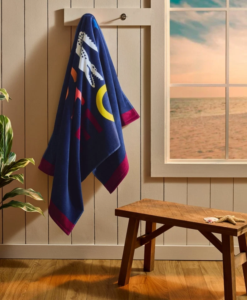 "Auténtica toalla de playa Lacoste 100 % algodón diversión de verano 36x72"" colorida azul marino *NUEVA CON ETIQUETAS*" Foto 3 de 4