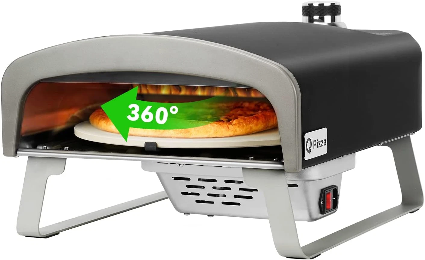 Gas Pizza Oven with Automatic Rotating Stone, Portable Propane Gas Grill Oven fo