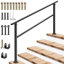 VIVOSUN Iron Outdoor Handrail, 4-5 Step Stair Railing,69"x36" Fits 1 to 5 Steps