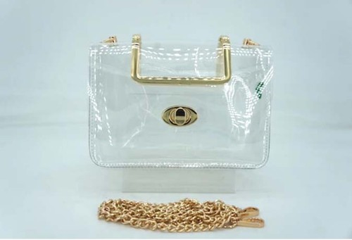 *New* Vintage Transparent PVC Clear Shoulder bag Clutch Purse with Chain 221107 - Picture 1 of 7