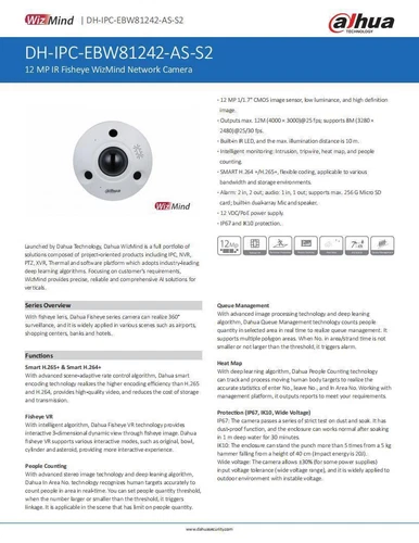 Dahua 12MP Fisheye IP Camera IPC-EBW81242-AS-S2 IR PoE 2-Way Audio US Panoramic - Picture 4 of 21