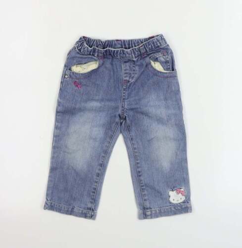 charmy kitty Girls Blue Cotton Cargo Jeans Size 6-9 Months - Hello Kitty - Photo 1/12