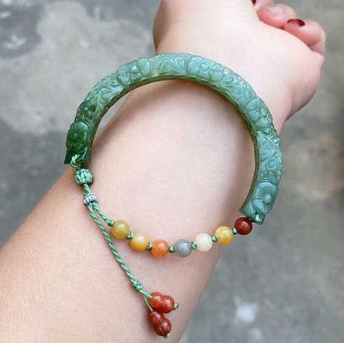 57mm Certified 100% Natural Hetian jade Butterfly flowers Bracelets 认证和田玉蝴蝶花朵手镯
