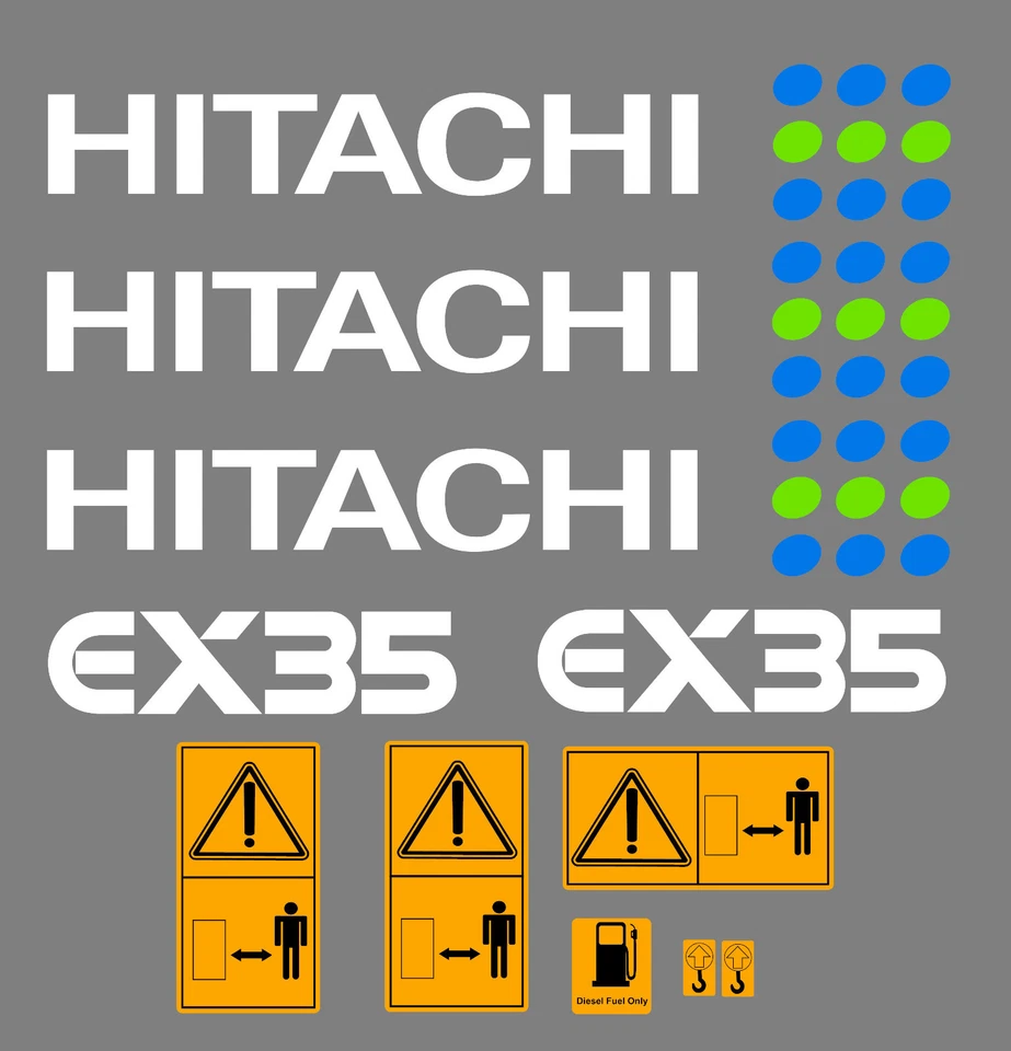 HITACHI EX35 MINI DIGGER DECAL SET WITH SAFETY WARNING SIGNS - image 1 of 1
