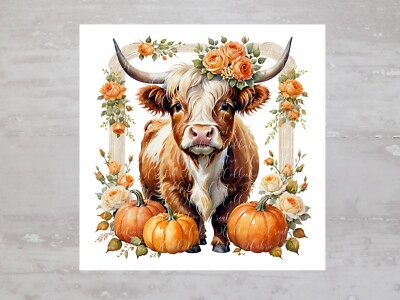 Thanksgiving Pumpkins Highland Cow Fabric Panel Craft Sewing Quilt ...