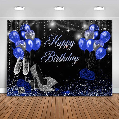 Mocsicka Blue and Birthday Backdrop for Women Silver High Heels and Blue Ball