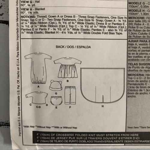 McCalls M4280 Infants Layette Sewing Pattern For Stretch Knits Only Bloomers Hat - Picture 7 of 7